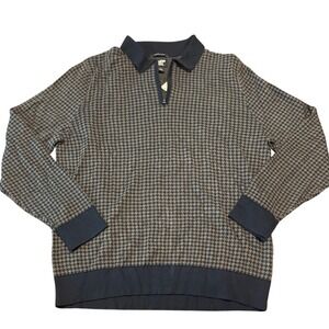 Lands End Mens Houndstooth Quarter Zip Pullover Sweater L Supima Cotton